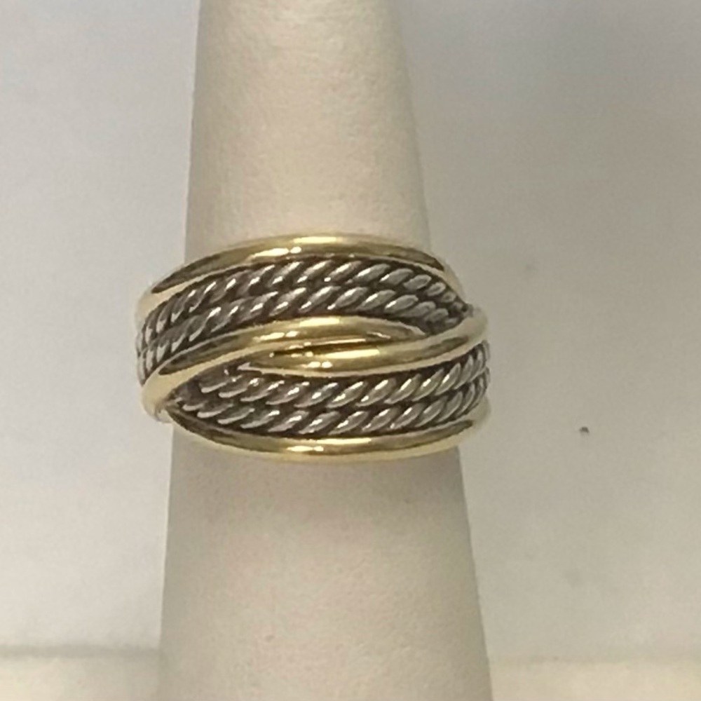 David Yurman Sterling Silver and 18K Gold 13mm Origami Band Ring Size 6